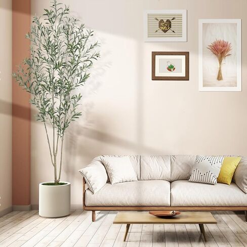 2Pack Tall Faux Olive Tree, 6FT Olive Trees Artificial Indoor with Large White Planter and Natural Wood Trunk and Realistic Leaves, Fake Olive Tree for Home House Office Décor in Kuwait