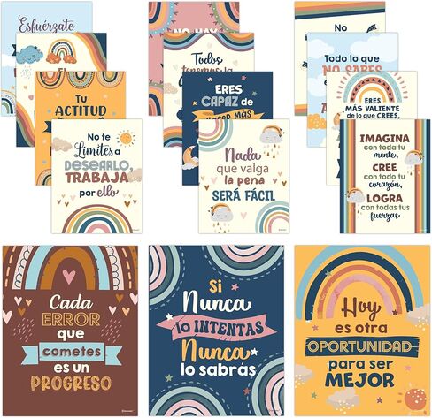 Decorably 15 Spanish Motivational Posters for Classroom, 11x14in Matte-Laminated Inspirational Classroom Decor in Spanish in Kuwait