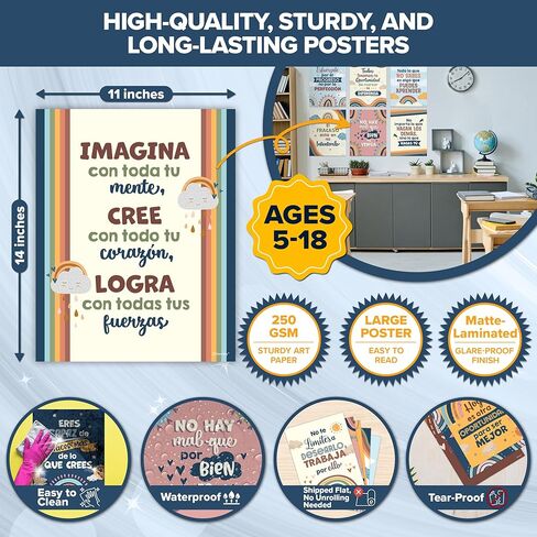 Decorably 15 Spanish Motivational Posters for Classroom, 11x14in Matte-Laminated Inspirational Classroom Decor in Spanish in Kuwait