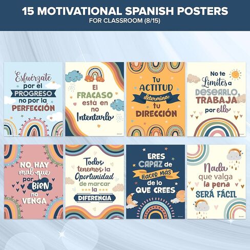 Decorably 15 Spanish Motivational Posters for Classroom, 11x14in Matte-Laminated Inspirational Classroom Decor in Spanish in Kuwait