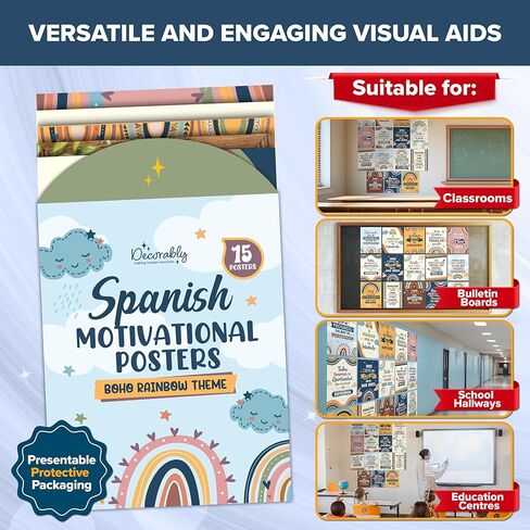 Decorably 15 Spanish Motivational Posters for Classroom, 11x14in Matte-Laminated Inspirational Classroom Decor in Spanish in Kuwait