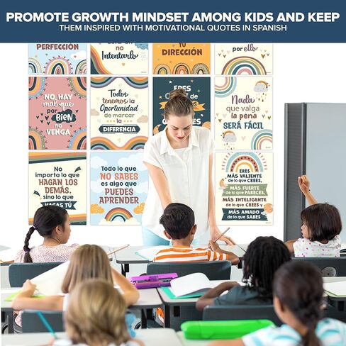 Decorably 15 Spanish Motivational Posters for Classroom, 11x14in Matte-Laminated Inspirational Classroom Decor in Spanish in Kuwait