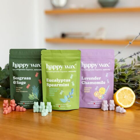 مجموعة Happy Wax Wanderlust تذوب شمع الصويا الطبيعي المعطر - إجمالي 6 أونصة. من ذوبان الشمع المعطر، تتضمن المجموعة 2 أونصة من بالو سانتو، و2 أونصة من خشب الشعلة الصحراوية، و2 أونصة من ظلال القمر in Kuwait