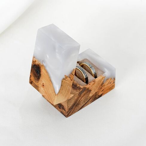 RWA resinwood.art – Resin & Wood Engagement Box for luxury rings, Unique Resin ring holder for Proposal, Wedding, Luxury Wooden Gift Ring Box Display (Aqua Blue Resin, double ring box) in Kuwait