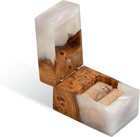 RWA resinwood.art – Resin & Wood Engagement Box for luxury rings, Unique Resin ring holder for Proposal, Wedding, Luxury Wooden Gift Ring Box Display (Aqua Blue Resin, double ring box) in Kuwait