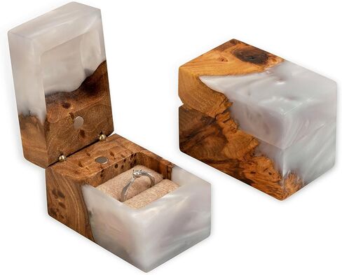 RWA resinwood.art – Resin & Wood Engagement Box for luxury rings, Unique Resin ring holder for Proposal, Wedding, Luxury Wooden Gift Ring Box Display (Aqua Blue Resin, double ring box) in Kuwait