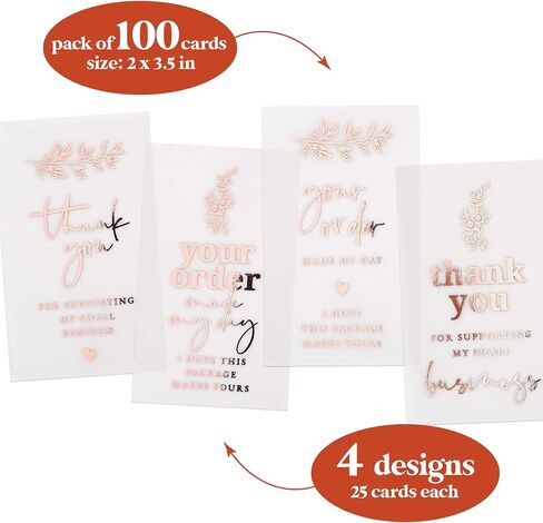 Set of 100 Gold Foiled Cards, Thank you for Supporting my Small Business, Thank You for your Order, Your Order Made My Day, Semi Transparent Supplies for Small Business, Packaging Insert, Vellum Cards in Saudi Arabia