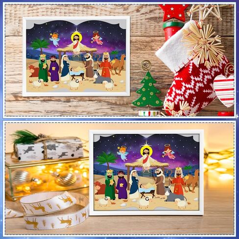 ملصقات FaCraft Nativity، 24 ورقة تصنع ملصق مشهد المهد، حرف عيد الميلاد المضحكة للحفلات الدينية لصالح لعبة مشهد المهد للأطفال in Kuwait