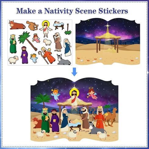 ملصقات FaCraft Nativity، 24 ورقة تصنع ملصق مشهد المهد، حرف عيد الميلاد المضحكة للحفلات الدينية لصالح لعبة مشهد المهد للأطفال in Kuwait