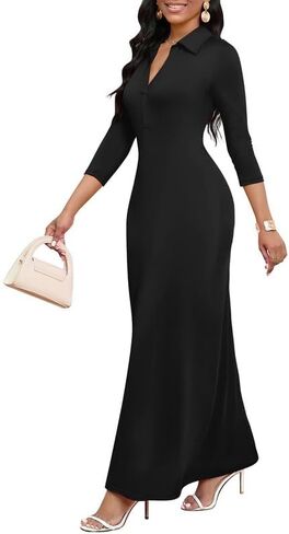 MarryUP Maxi Dresses for Women Casual V Neck 3/4 Sleeve Bodycon Long Maxi Party Holiday Dresses Semi Formal Outfits in Saudi Arabia