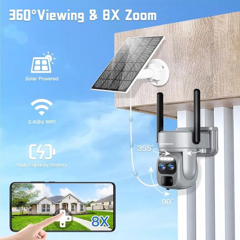 BEENOCAM 2K Security Camera Wireless Outdoor, 360°PTZ 6X Zoom Solar Camera Outdoor Wireless with PIR Detection, Full-color Nignt Vision, Smart Alarm, 2.4GHz WiFi, 2-Way Audio, SD/Cloud Storage, IP66 in Saudi Arabia