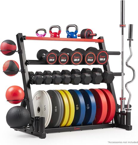Sunny Health & Fitness Multi-Weight Plate and Barbell Rack Storage Stand - SF-XF9938 , Black in Kuwait