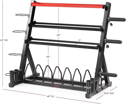 Sunny Health & Fitness Multi-Weight Plate and Barbell Rack Storage Stand - SF-XF9938 , Black in Kuwait