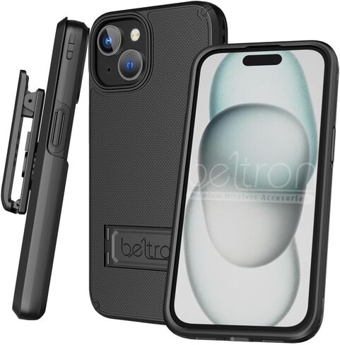 BELTRON Case Holster Combo for iPhone 15 Plus, Slim Protective Full Body Grip Case & Swivel Belt Clip 3 in 1 Combo with Kickstand/Card Holder Compatible with Apple iPhone 15 Plus 6.7" Black in Saudi Arabia