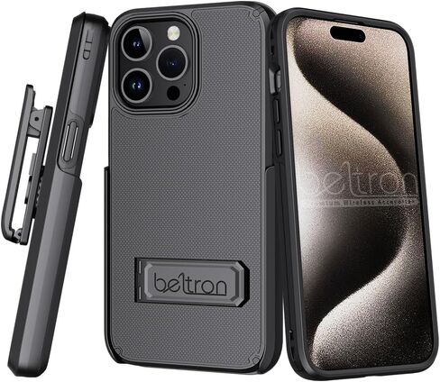 BELTRON Case Holster Combo for iPhone 15 Plus, Slim Protective Full Body Grip Case & Swivel Belt Clip 3 in 1 Combo with Kickstand/Card Holder Compatible with Apple iPhone 15 Plus 6.7" Black in Saudi Arabia