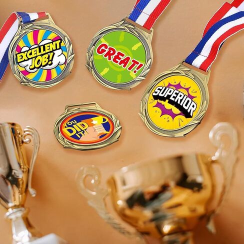 24 Pcs Blank Award Medals with Neck Ribbons Create Your Own Medals Kit Cheer Medals Participation Trophy Metal Trophy Award Prize Gift for Adults School Party Favors (Antique Red) in Saudi Arabia