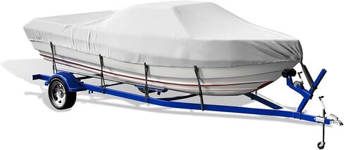 غطاء قارب بطول 20-22 قدم، يناسب هيكل ثلاثي، هيكل على شكل حرف V، قارب صيد، قارب باس بحري 600D أغطية قارب من قماش البوليستر القابل للقطر مقاوم للماء مع حزام تشديد in Kuwait