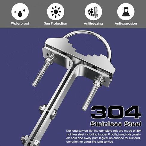 4-Pack Antenna Mount 304 Stainless Steel Double Wall Mount Antenna Mast Clamp V Jaw Bracket Accessories Kit for TV CB Ham Outside Home (4), Silver in Kuwait