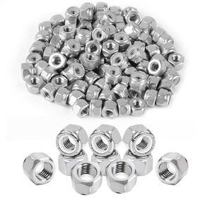 100 Pcs 1/4-20 Inch Nylon Insert Hex Lock Nuts, 1/4"-20 Inch Hardware Nuts, 304 Stainless Steel Locknuts, Nylon Insert Self Locking Nuts, Standard Thread Nylock Nuts for Bolts Screws