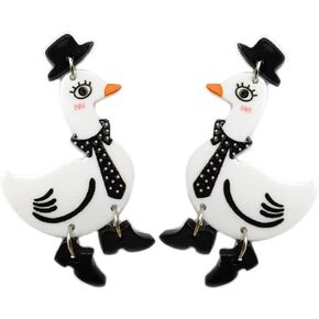 1-2 Pairs Weird Earrings For Women Girls Funny Colorful Acrylic Gentleman Tie Goose, Watermelon Duck, Big Rooster Chicken Boots Shoes Earrings Cute Farm Animal Design Lovely Gift