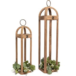 HPC DECOR Large Rustic Farmhouse White Lantern Set of 2-Tall Wood Lanterns for Christmas-Modern Candle Lanterns Decorative w/Timer Flickering and Garland for Home,Indoor,Outdoor,Fireplace Mantle Decor