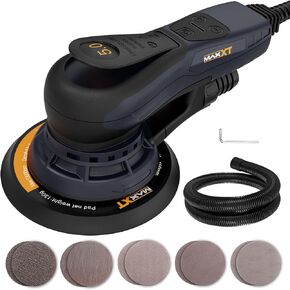 MAXXT Electric 5mm Random Orbital Sander, Palm Sander with Brushless Motor, 5&6Inch Sanding Pads, Central Vacuum, Sanders for Woodworking, Primary Wood and Panel Processing(Orange)