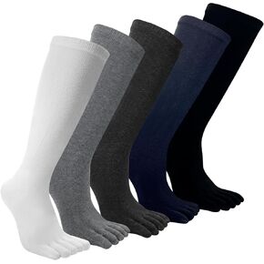 Toe Socks Athletic for Men - Women Five Finger Socks Cotton High Crew Socks for Running Sports Hiking 5 Pairs 6-12