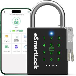 New Smart Padlock with Key, Heavy Duty Combination Padlock, RFID Padlock with Codes Bluetooth APP Access, Outdoor Waterproof Electronic Key Lock for Gate Fence Shed Locker Garage Garden