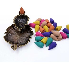 Incense Holder Backflow Ceramic Waterfall Burner with 60 Incense Cones Zen Decor for Home Room Aromatherapy Ornament