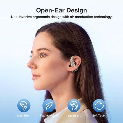 Open Ear Headphones - Ultra Lightweight & Soften Wireless Earbuds Bluetooth 5.4 Wireless IPX7 Waterproof Sport Earphones with Clear Calls, Mini Charging Case, 28H Playtime for Working -Black in Saudi Arabia