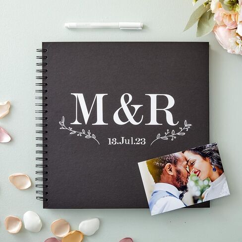 Hardcover Scrapbook - Blank Wedding Guest Book, Photo Album, Square Spiral Bound Cardboard Cover Sketchbook for Kids DIY Craft, Diary Journal, Black, 40 Sheets, 8 x 8 Inches in Saudi Arabia