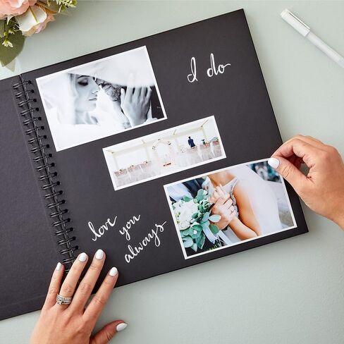 Hardcover Scrapbook - Blank Wedding Guest Book, Photo Album, Square Spiral Bound Cardboard Cover Sketchbook for Kids DIY Craft, Diary Journal, Black, 40 Sheets, 8 x 8 Inches in Saudi Arabia
