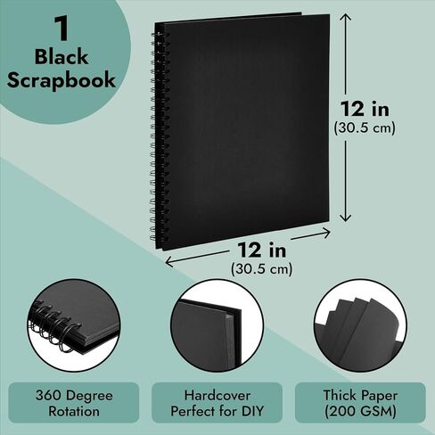 Hardcover Scrapbook - Blank Wedding Guest Book, Photo Album, Square Spiral Bound Cardboard Cover Sketchbook for Kids DIY Craft, Diary Journal, Black, 40 Sheets, 8 x 8 Inches in Saudi Arabia