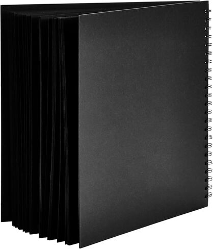 Hardcover Scrapbook - Blank Wedding Guest Book, Photo Album, Square Spiral Bound Cardboard Cover Sketchbook for Kids DIY Craft, Diary Journal, Black, 40 Sheets, 8 x 8 Inches in Saudi Arabia