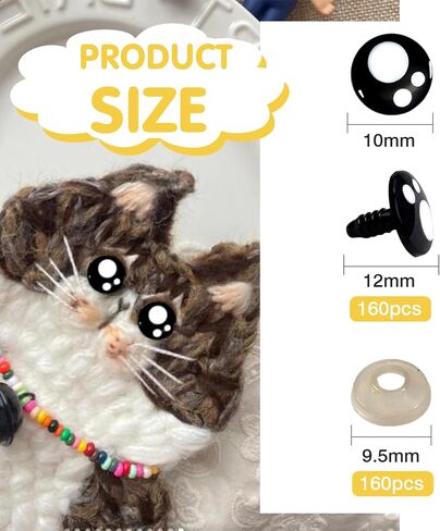 TOAOB 320pcs Plastic Safety Eyes with Washers Black Craft Eyes 16mm Stuffed Animals Eyes Oval Craft Doll Eyes for DIY Amigurumis Crochet Animals Bears Making in Saudi Arabia