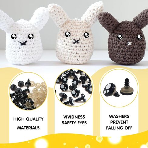 TOAOB 320pcs Plastic Safety Eyes with Washers Black Craft Eyes 16mm Stuffed Animals Eyes Oval Craft Doll Eyes for DIY Amigurumis Crochet Animals Bears Making in Saudi Arabia