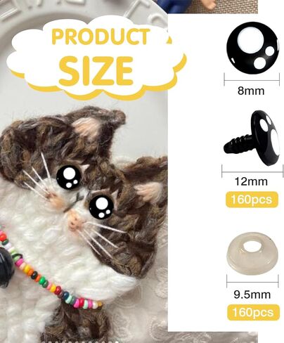 TOAOB 320pcs Plastic Safety Eyes with Washers Black Craft Eyes 16mm Stuffed Animals Eyes Oval Craft Doll Eyes for DIY Amigurumis Crochet Animals Bears Making in Kuwait