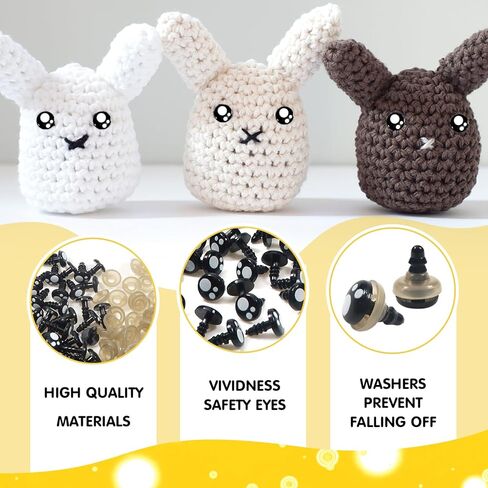 TOAOB 320pcs Plastic Safety Eyes with Washers Black Craft Eyes 16mm Stuffed Animals Eyes Oval Craft Doll Eyes for DIY Amigurumis Crochet Animals Bears Making in Kuwait