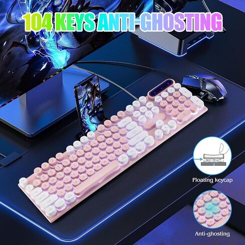 Wired Crack Rainbow Gaming Keyboard and Mouse Combo, 104 Keys Light Up Mechanical Feeling Computer Keyboard, Wired Gaming Keyboard and Mouse for PC MAC Xbox Gamer(Black) in Kuwait