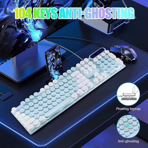 Wired Crack Rainbow Gaming Keyboard and Mouse Combo, 104 Keys Light Up Mechanical Feeling Computer Keyboard, Wired Gaming Keyboard and Mouse for PC MAC Xbox Gamer(Black) in Kuwait