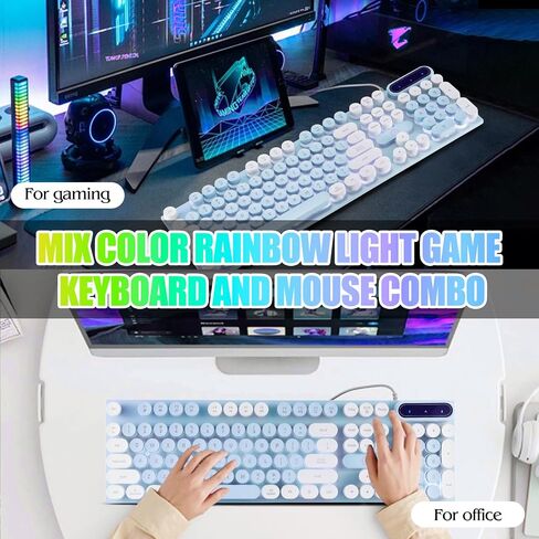 Wired Crack Rainbow Gaming Keyboard and Mouse Combo, 104 Keys Light Up Mechanical Feeling Computer Keyboard, Wired Gaming Keyboard and Mouse for PC MAC Xbox Gamer(Black) in Kuwait