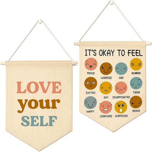 2 PCS BOHO Classroom Canvas Hanging Pennant Flag Banner Decorations-I'm So Glad You're Here-School Home Classroom Wall Door Sign Decor-Welcome Gift for Teacher Boys Girls in Saudi Arabia