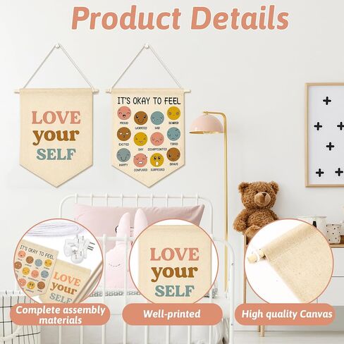 2 PCS BOHO Classroom Canvas Hanging Pennant Flag Banner Decorations-I'm So Glad You're Here-School Home Classroom Wall Door Sign Decor-Welcome Gift for Teacher Boys Girls in Saudi Arabia