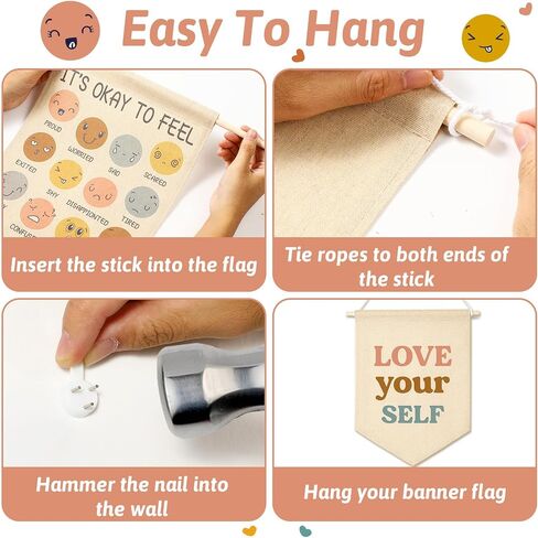 2 PCS BOHO Classroom Canvas Hanging Pennant Flag Banner Decorations-I'm So Glad You're Here-School Home Classroom Wall Door Sign Decor-Welcome Gift for Teacher Boys Girls in Saudi Arabia