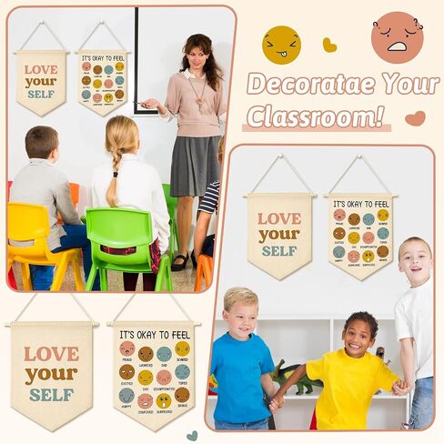 2 PCS BOHO Classroom Canvas Hanging Pennant Flag Banner Decorations-I'm So Glad You're Here-School Home Classroom Wall Door Sign Decor-Welcome Gift for Teacher Boys Girls in Saudi Arabia