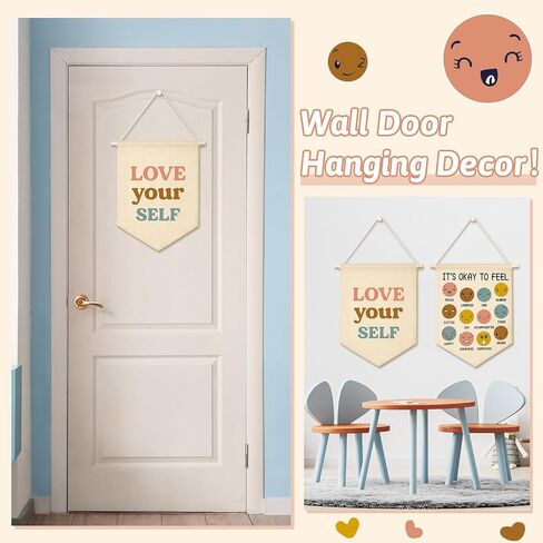 2 PCS BOHO Classroom Canvas Hanging Pennant Flag Banner Decorations-I'm So Glad You're Here-School Home Classroom Wall Door Sign Decor-Welcome Gift for Teacher Boys Girls in Saudi Arabia