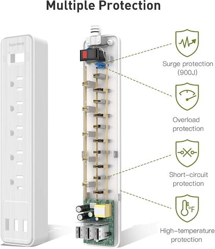 Mountable Power Strip, SUPERDANNY 6-Outlet Surge Protector, 9.8 Ft Extension Cord, 900 Joules, Overload Switch, Multiple Protections, Mountable, Desktop Charging Station for Home, Office, Black in Saudi Arabia