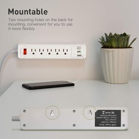 Mountable Power Strip, SUPERDANNY 6-Outlet Surge Protector, 9.8 Ft Extension Cord, 900 Joules, Overload Switch, Multiple Protections, Mountable, Desktop Charging Station for Home, Office, Black in Saudi Arabia
