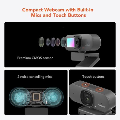 NUROUM V15AF 2K Webcam for PC, 1080p 60FPS AutoFocus Web Camera with Microphone, Privacy Cover and Mute, 75°FOV Dual Microphone USB FHD Computer Camera, Plug and Play for Zoom/Skype/Teams, White in Saudi Arabia
