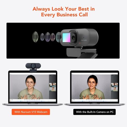 NUROUM V15AF 2K Webcam for PC, 1080p 60FPS AutoFocus Web Camera with Microphone, Privacy Cover and Mute, 75°FOV Dual Microphone USB FHD Computer Camera, Plug and Play for Zoom/Skype/Teams, White in Saudi Arabia